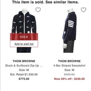 LUXURY $1.5k THOM BROWNE SHARK & SURF ZIP UP